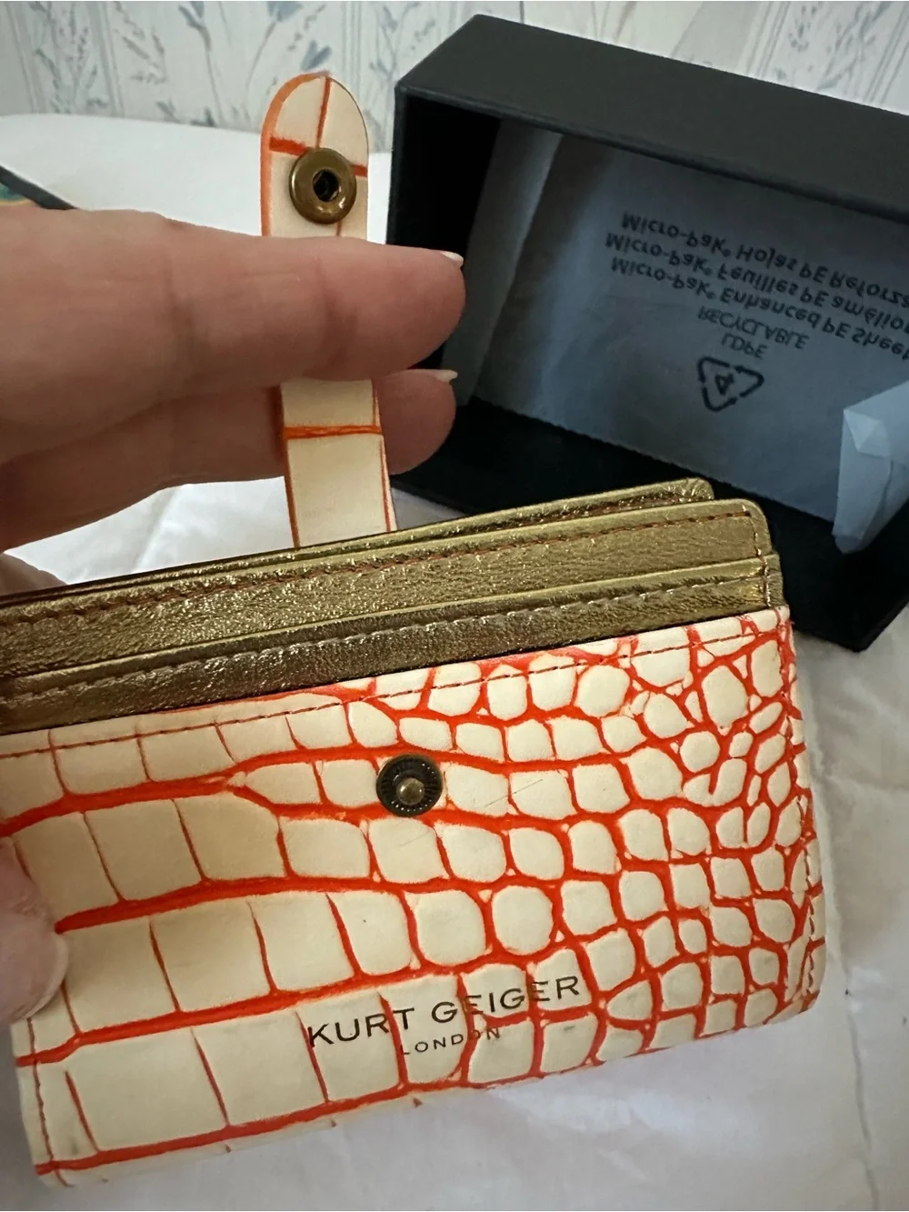 Kurt Geiger Orange Croc-Embossed Card Case